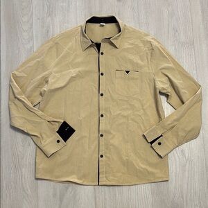 🔥BUNDLESALE Mens L Linen Blend Casual Button Down Shirt with Contrasting Details